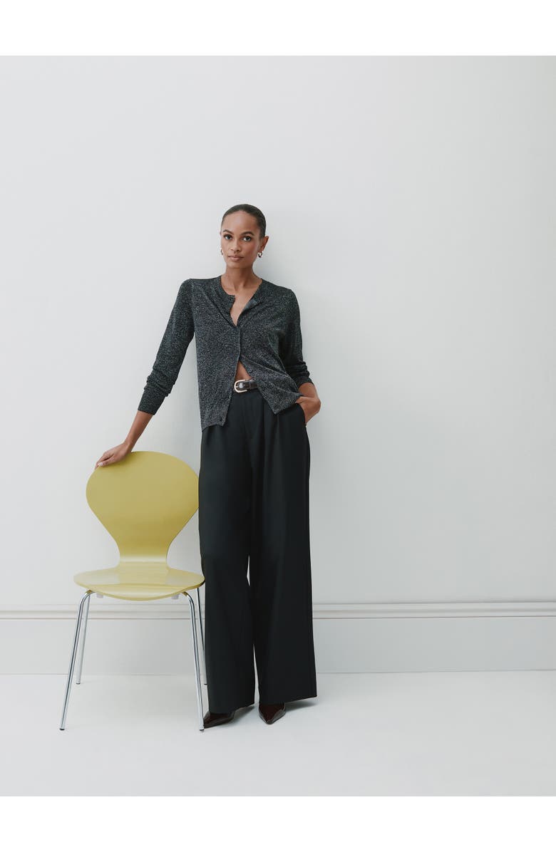 Hush Crew Neck Slim Fit Metallic Cardigan, Alternate, color, Silver Metallic