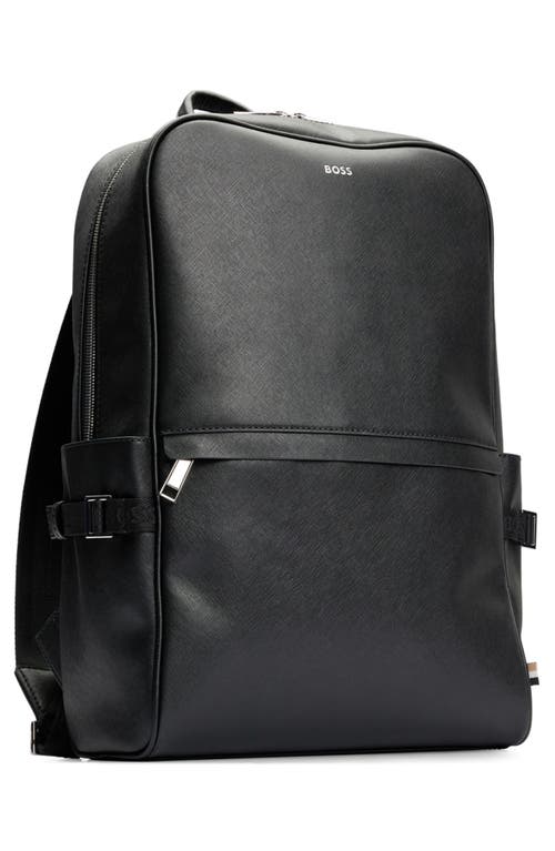 Hugo Boss Structured-leather Backpack With Silver-tone Logo In Black