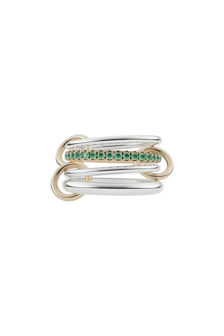 Nimbus Two-Tone Linked Emerald Rings, Main, color, SILVER