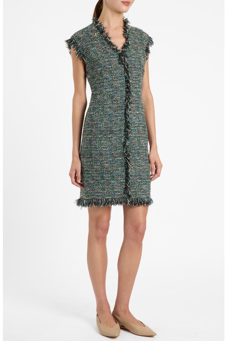 Tuscany Cap Sleeve Dress in Luxury Tweed, Alternate, color, Evergreen