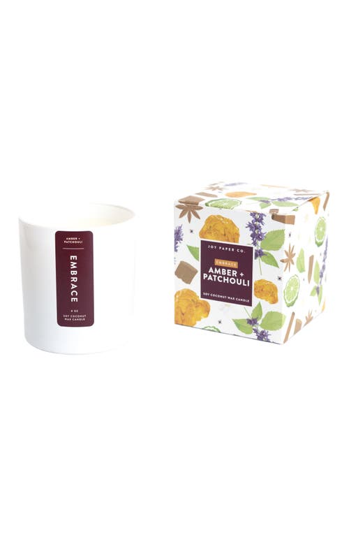 Joy Paper Co. Embrace Amber Patchouli Coconut Soy Candle In White Glass