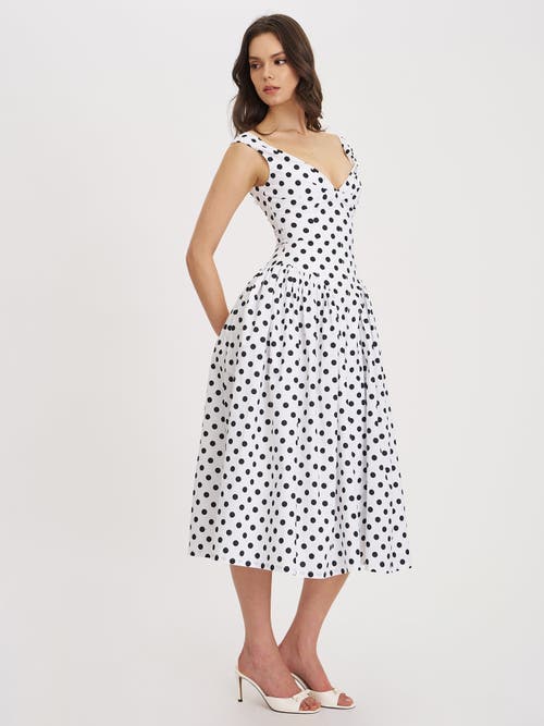 Miss Circle Rahma Polka Dot Drop Waist Midi Cotton Poplin Dress