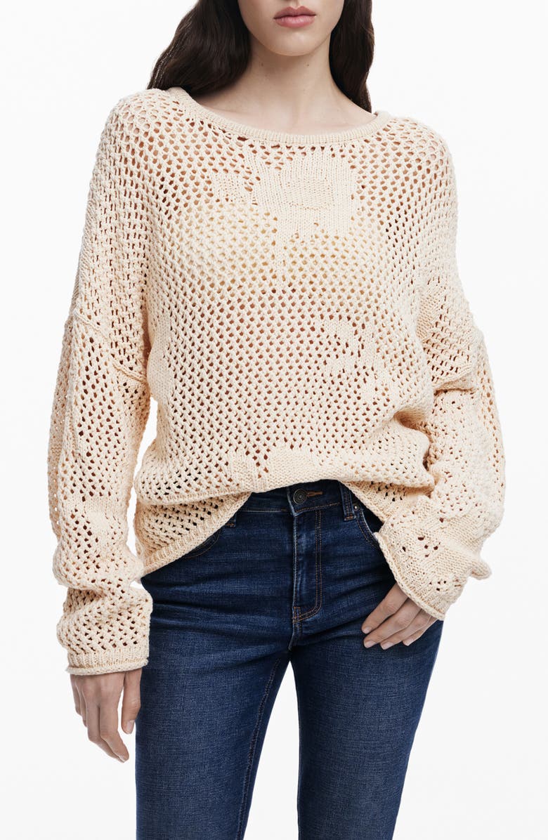 Desigual Open Stitch Sweater, Main, color, Light Beige