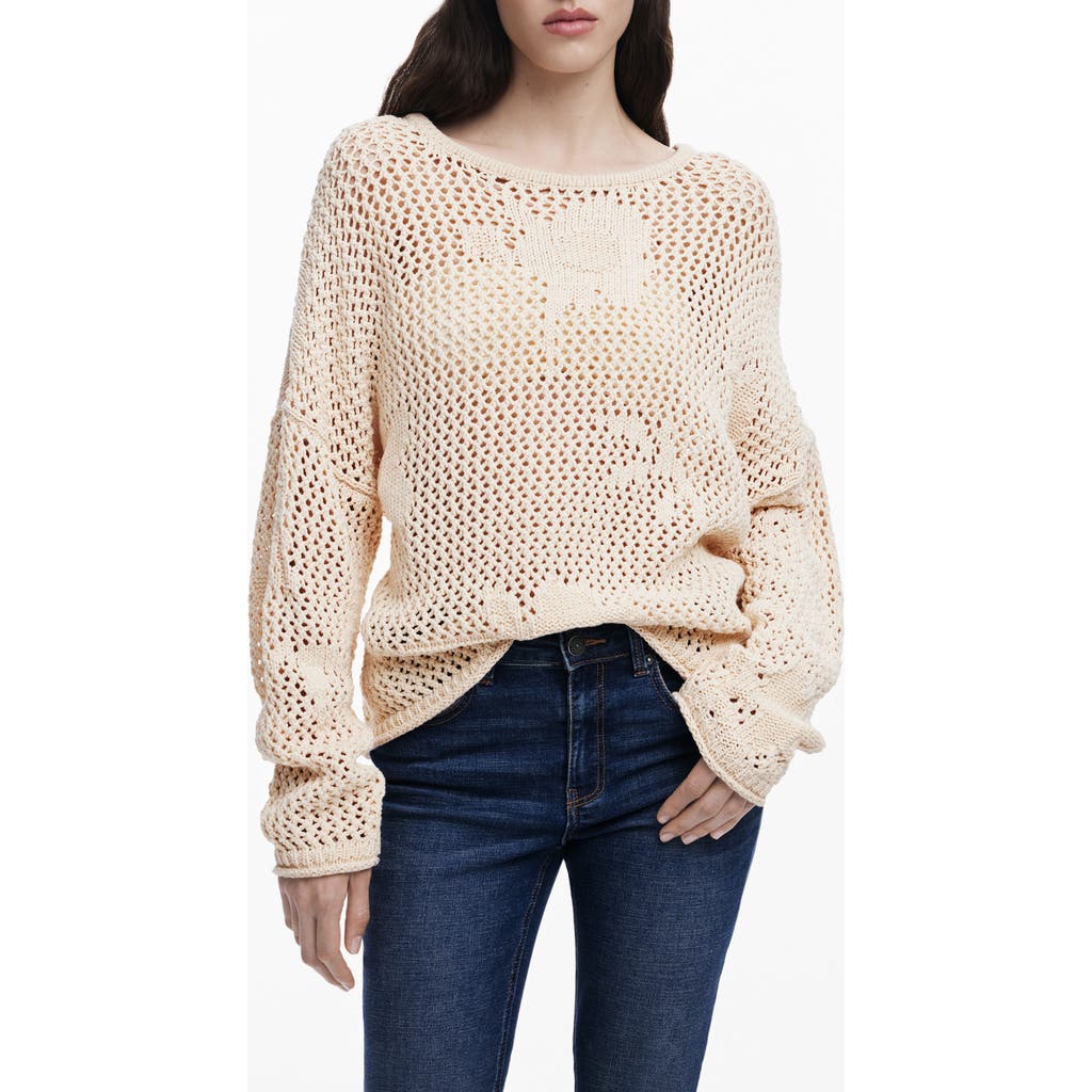 Desigual Open Stitch Sweater In Brown