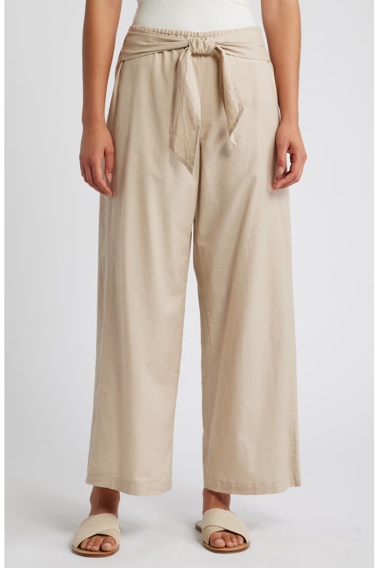 Florencia Tie Waist Wide Leg Cotton & Linen Pants, Main, color, AIRDRY CLAY