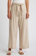 beachlunchlounge Florencia Tie Waist Wide Leg Cotton & Linen Pants