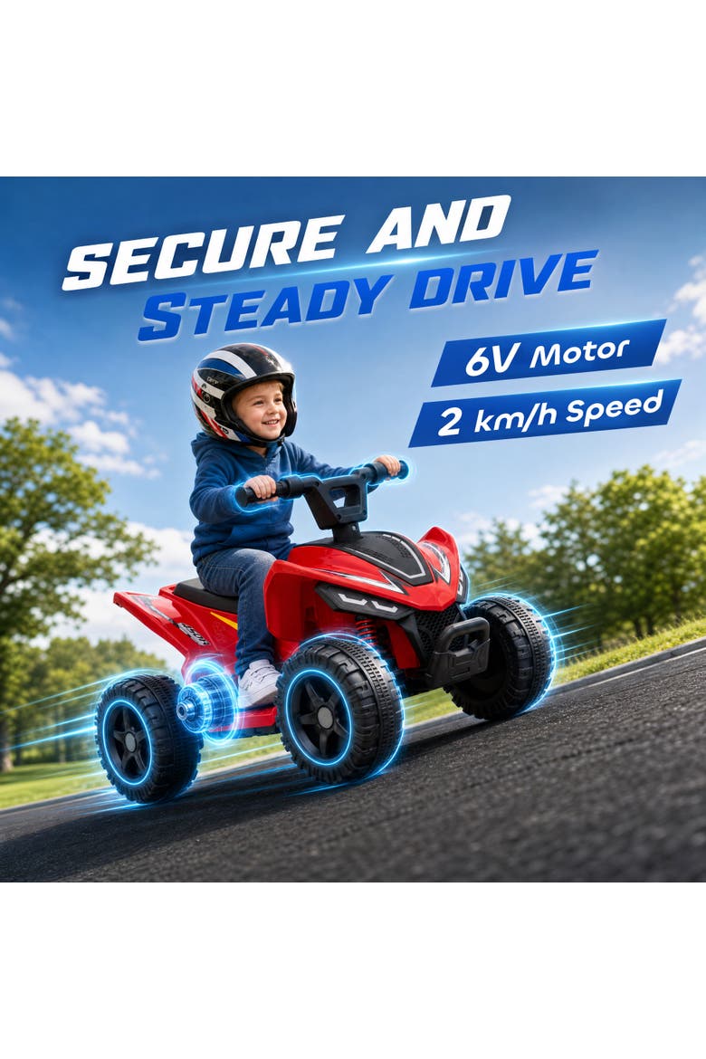 Kids ATV for Toddlers 1.5-4 Years, 6V Four Wheelers Kids Quad for 45Mins, Battery Powered with Handlebar Button, Alternate, color, Red
