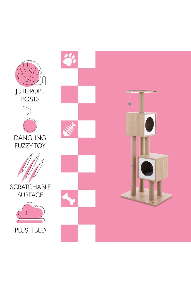 The Licker Store Sawyer 56" 3-Tier Minimalist Jute Cat Tree Condo with Scratching posts, Alternate, color, Brown/White