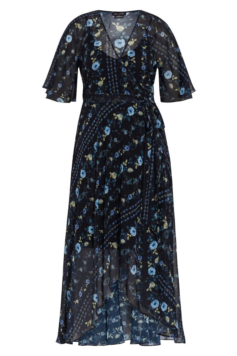 Floral Print Wrap Maxi Dress, Alternate, color, SHADOW STRIPE
