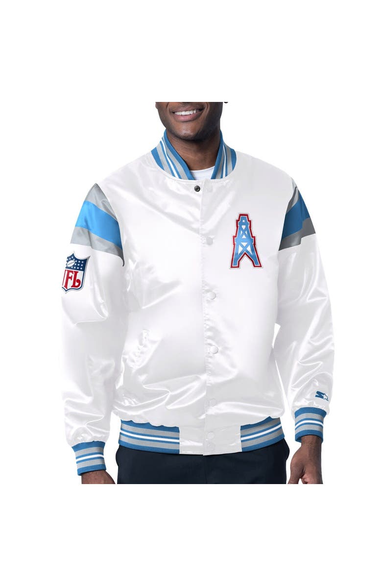 STARTER Men's Starter White/Light Blue Houston Oilers Vintage Satin Full-Snap Varsity Jacket, Alternate, color, 