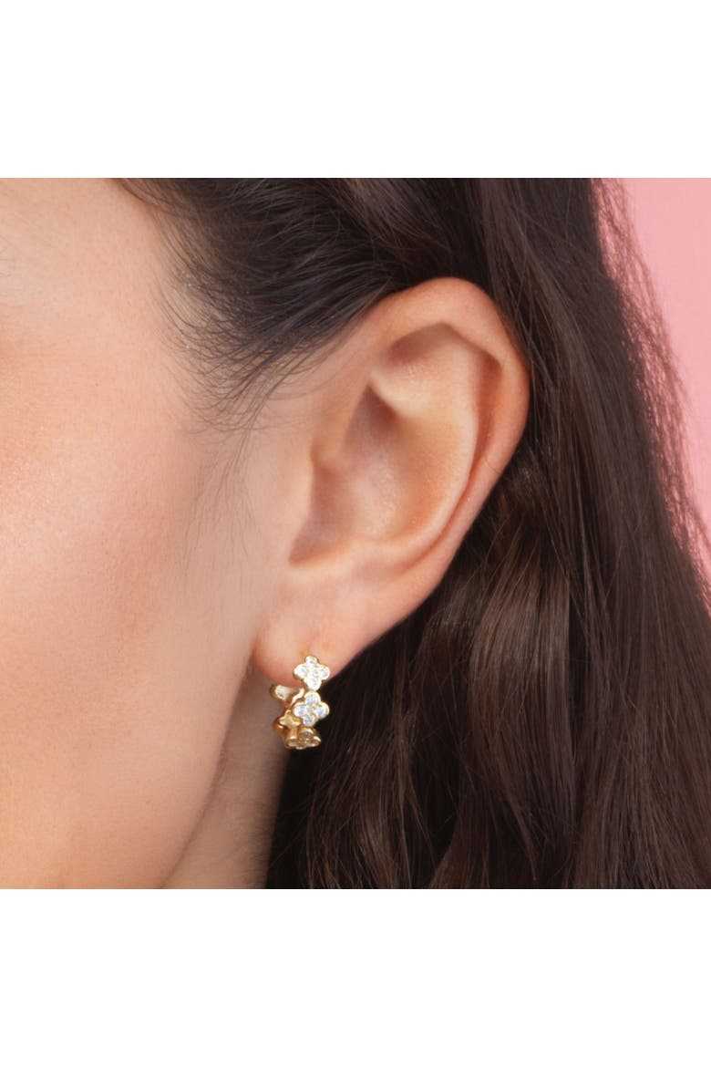 CZ Clover Huggie Hoop Earrings, Alternate, color, Gold-Plated Sterling Silver