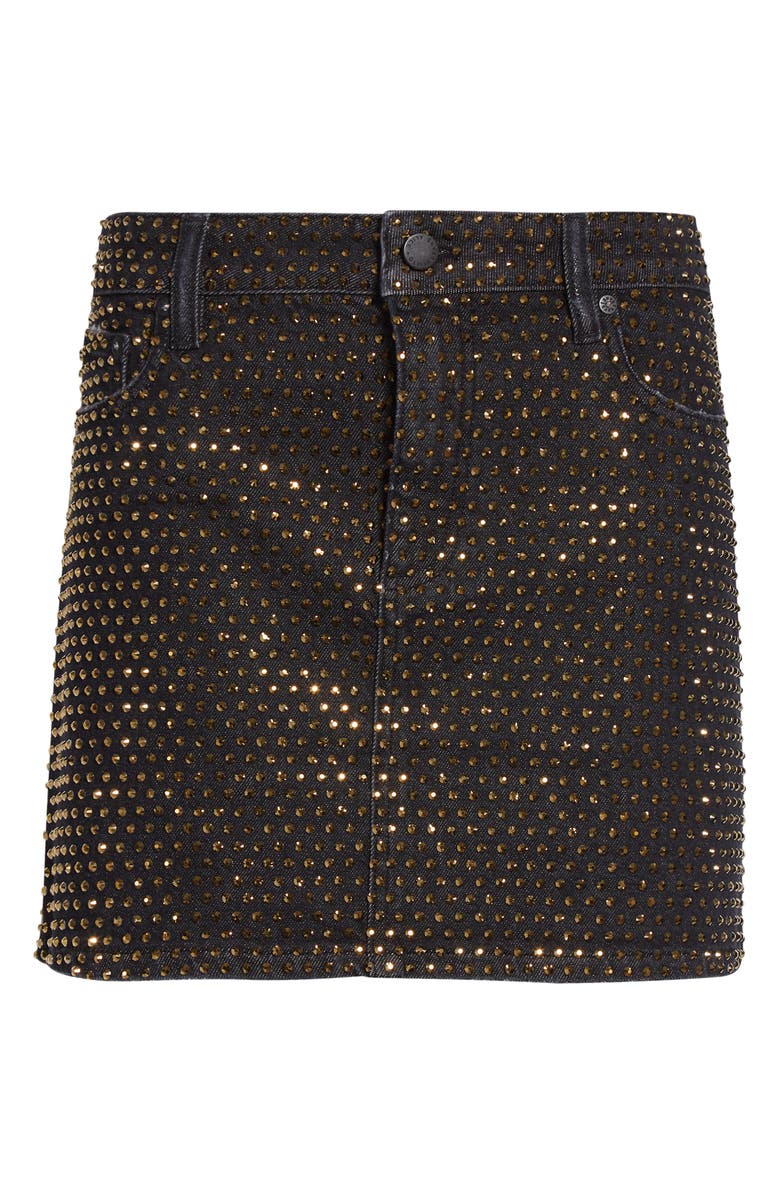 Alice + Olivia Joss Embellished Denim Miniskirt, Alternate, color, Maya Charcoal Black