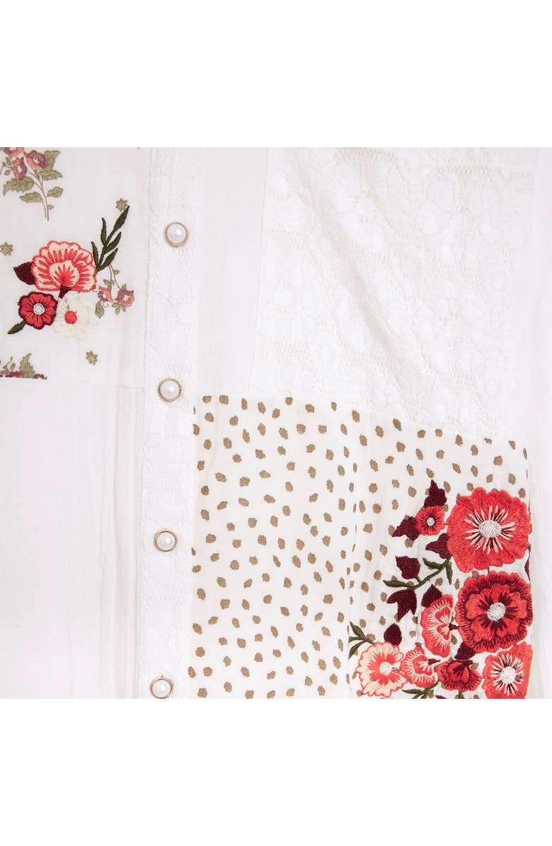 River Island Floral Embroidered Patchwork Lace Button-Up Shirt, Alternate, color, 