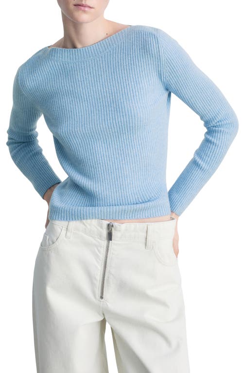 Shop Mango Boat Neck Rib Sweater In Sky Blue