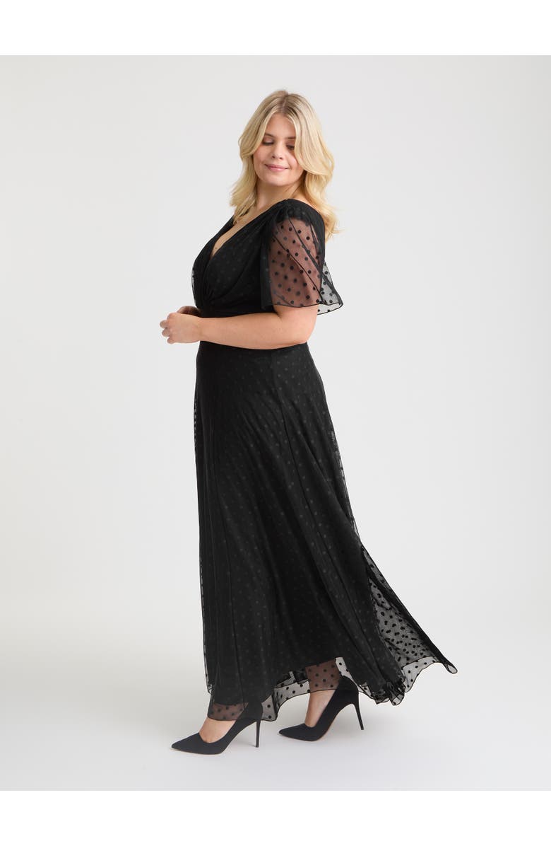 Scarlett & Jo Isabelle Spot Angel Sleeve Maxi Dress, Alternate, color, Black Dobby Spot
