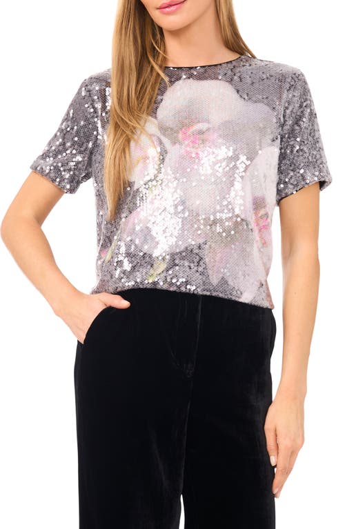 Ted Baker Floral Sequin Top In Gray