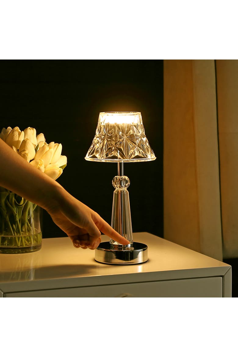 Madelyn Bohemian Classic Acrylic Rechargeable Integrated Portable LED Table Lamp, Alternate, color, Clear/Chrome