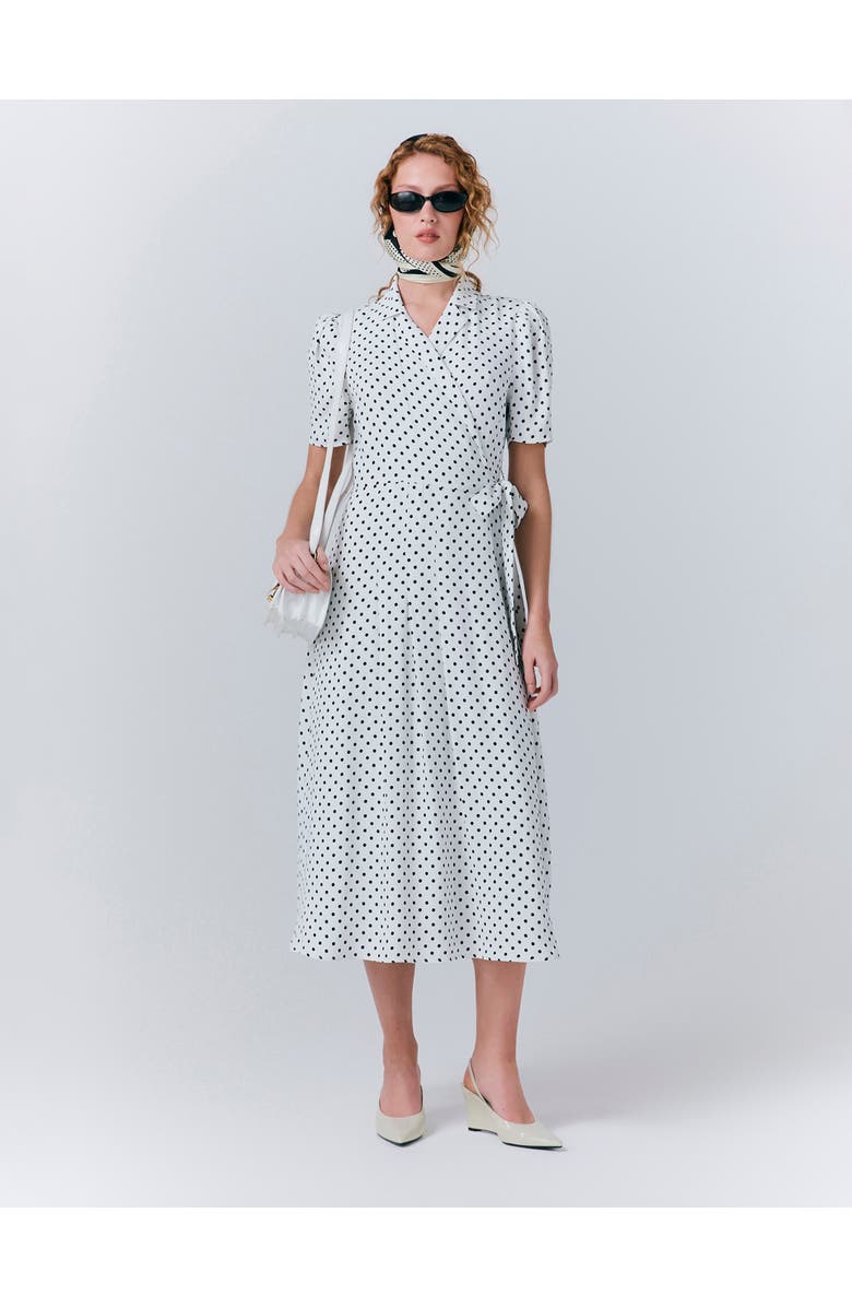 Ghost London Giselle Crepe Polka Dot Wrap Dress, Main, color, Ivory Polka Dot