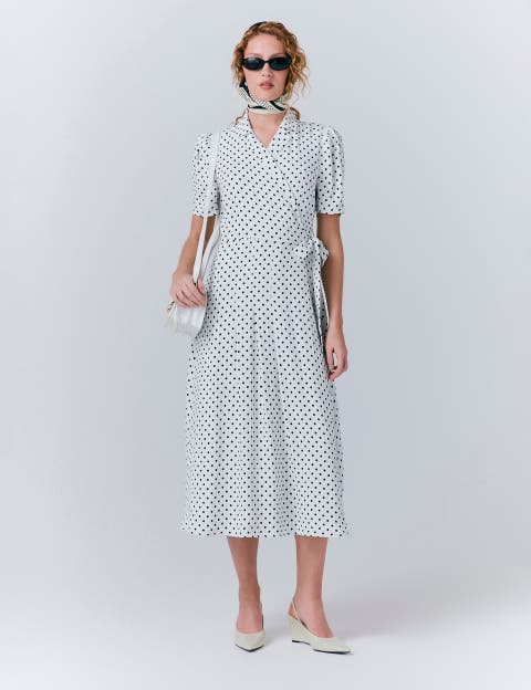 Giselle Crepe Polka Dot Wrap Dress