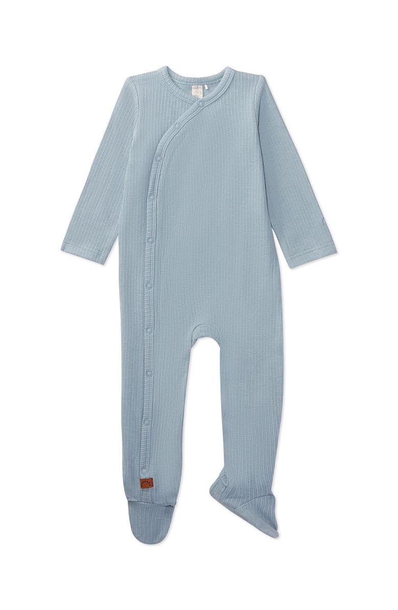 MiniMoi Ribbed Solid Cotton Side Snap Footie, Main, color, Blue Frost