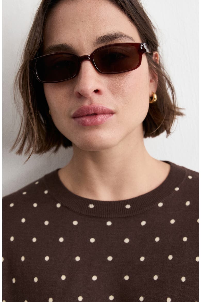 Polka Dot Short Sleeve Sweater, Alternate, color, CHOCOLATE