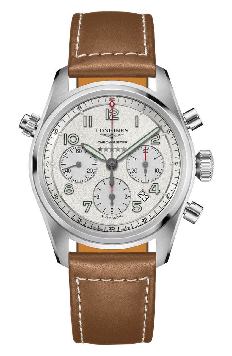 Longines Spirit Automatic Chronograph Leather Strap Watch, 42mm, Main, color,
