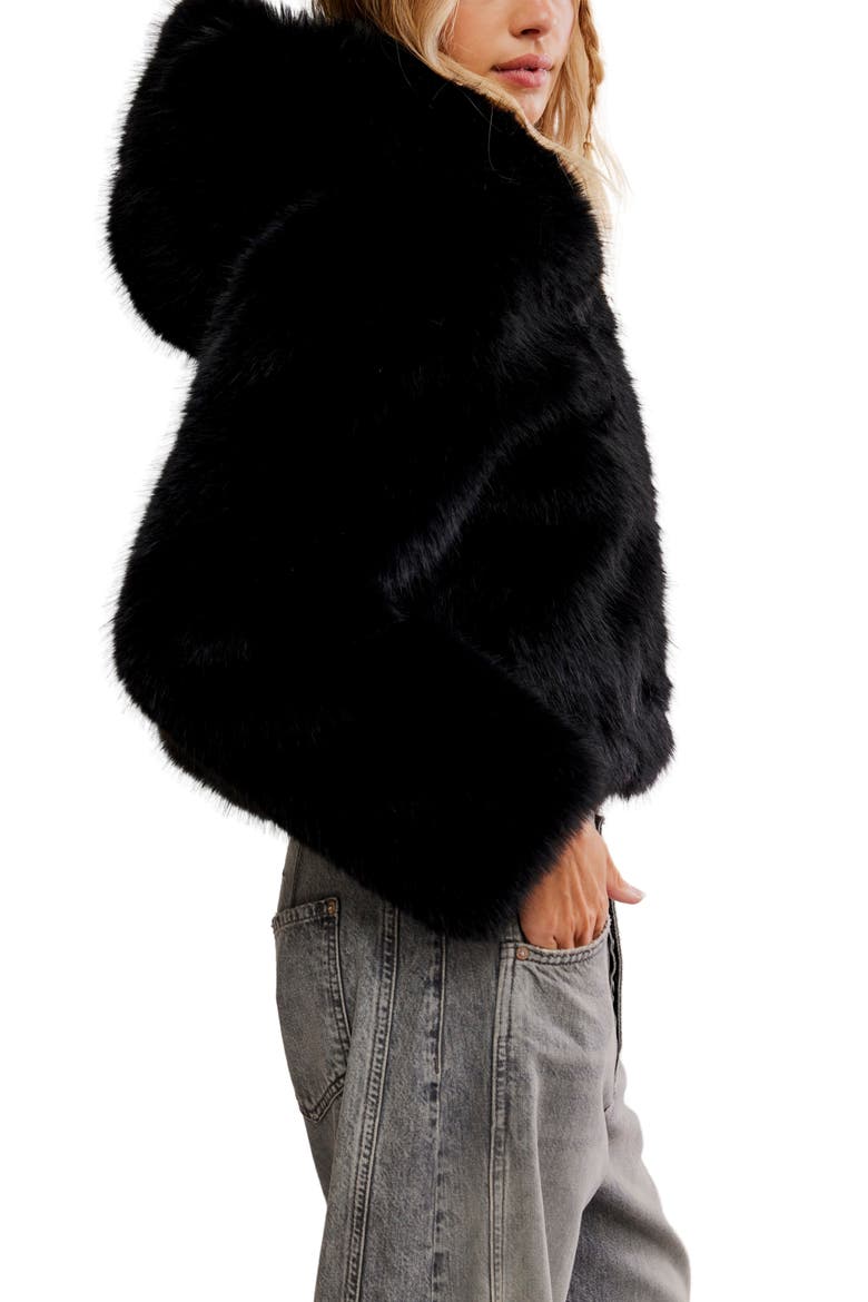 Louder Please Hooded Faux Fur Jacket, Alternate, color, BLACK