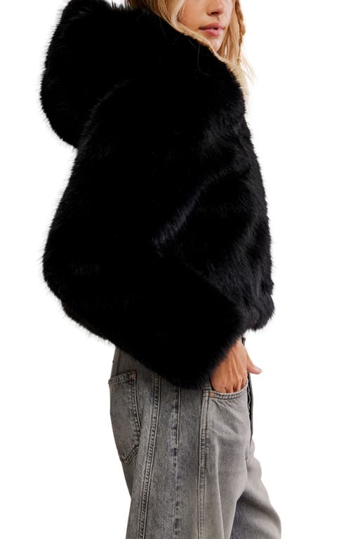Free People Louder Please Hooded Faux Fur Jacket In Black
