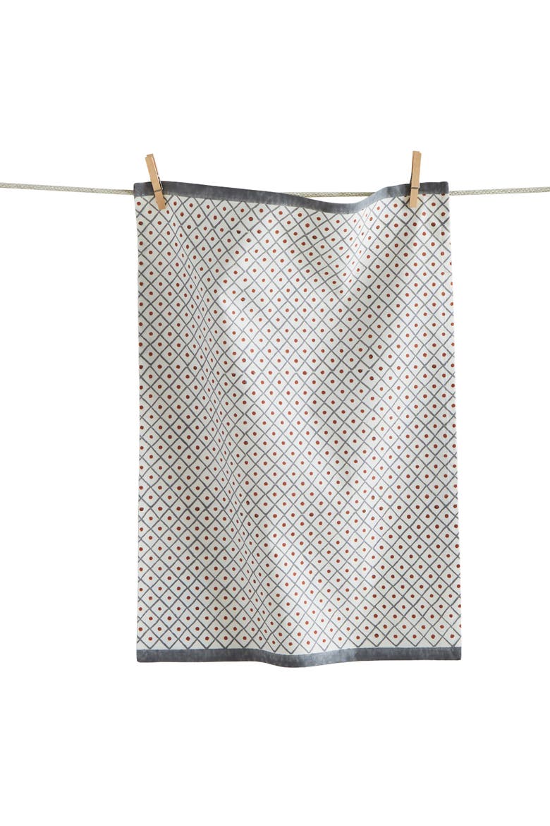 Dots Block Print Dishtowel Blue Multi Cotton Everyday, Main, color, Blue
