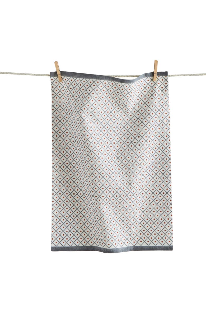 tag Dots Block Print Dishtowel Blue Multi Cotton Everyday, Main, color, Blue