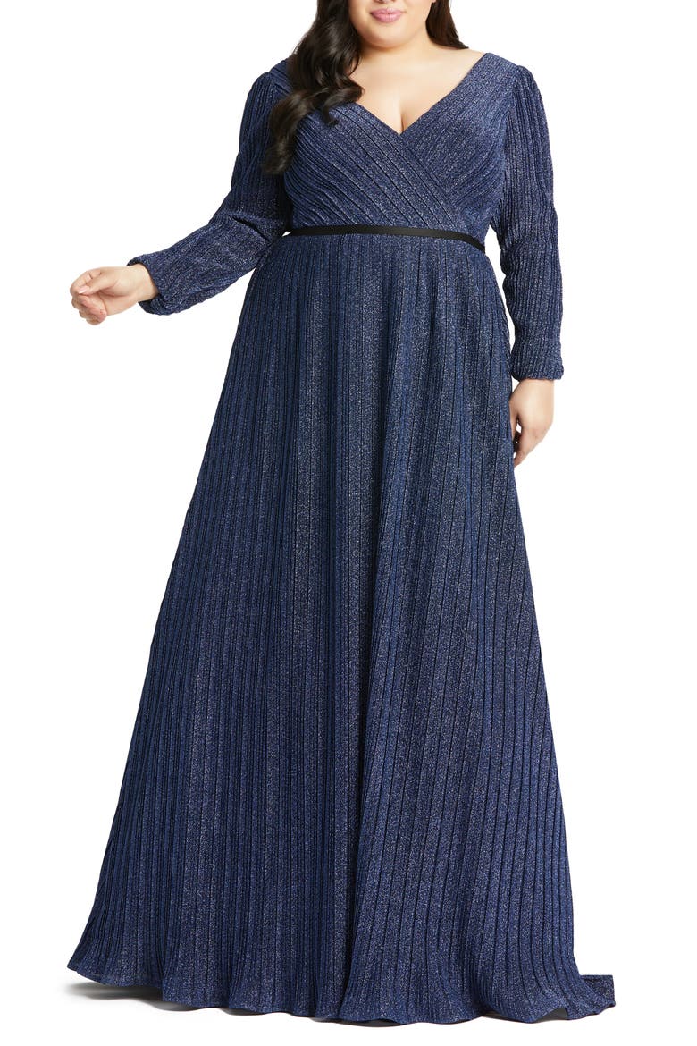 Shimmering V-Neck Evening Gown, Main, color, SAPPHIRE