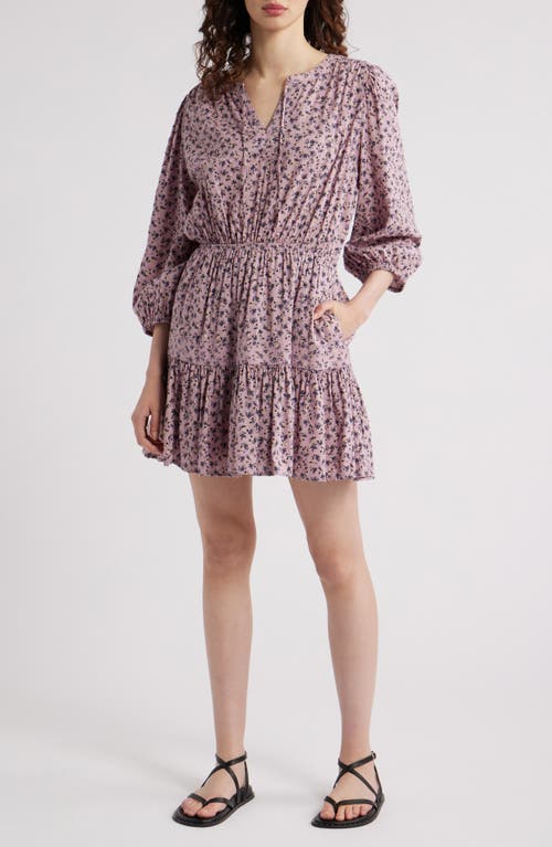 Treasure & Bond Print Tie Neck Minidress In Purple Shade Elaine Geo