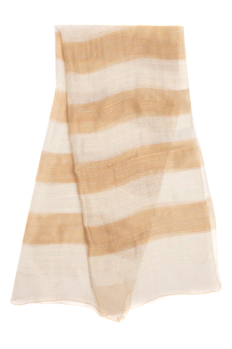 Shiny Stripe Silk Blend Scarf, Alternate, color, BEIGE