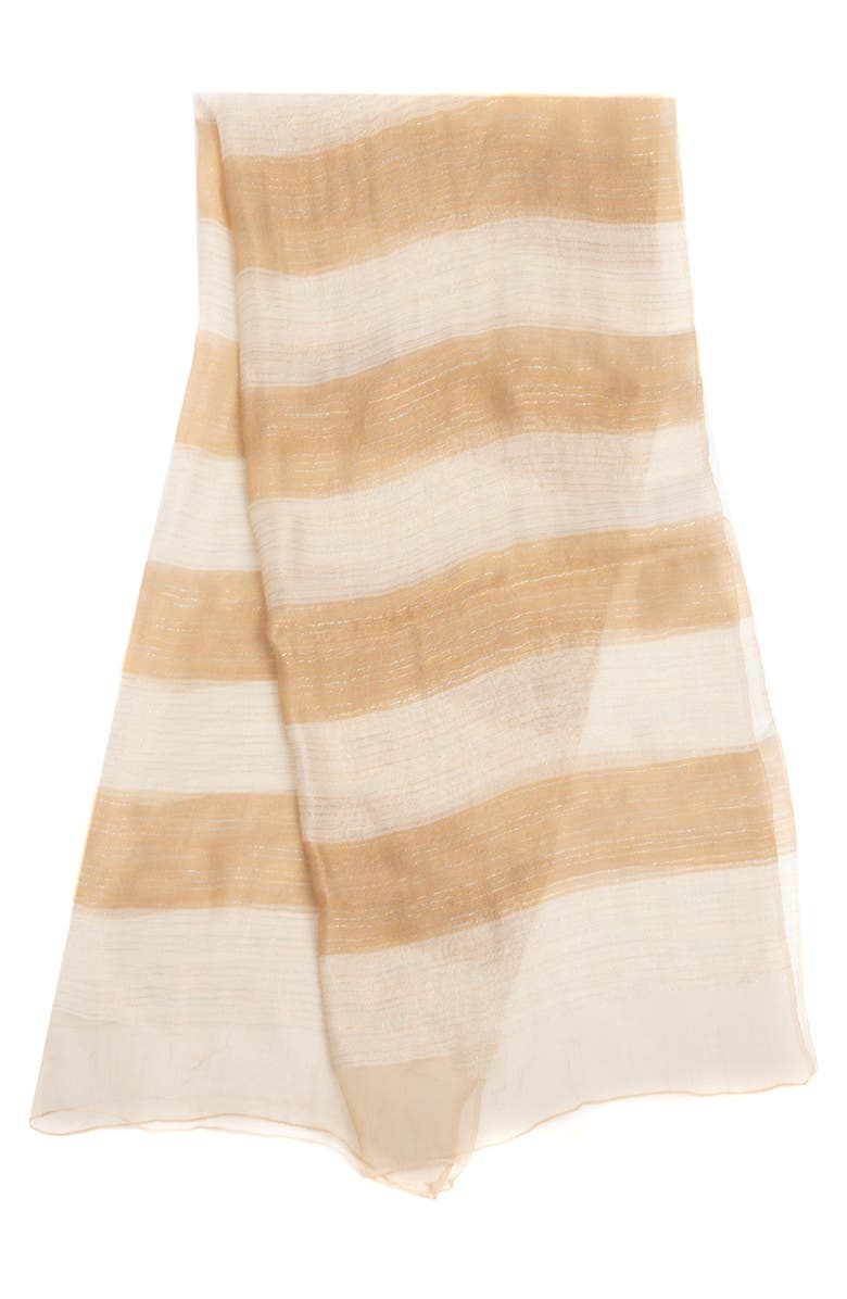SAACHI Shiny Stripe Silk Blend Scarf, Alternate, color, Beige