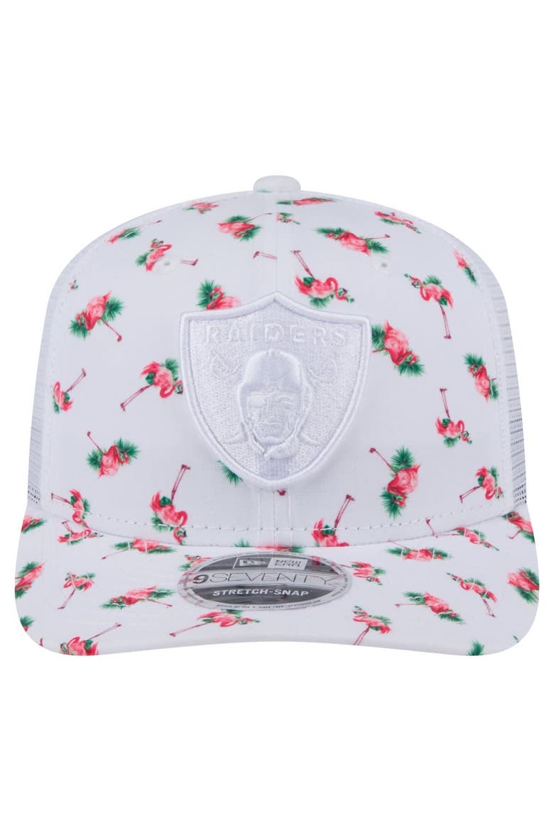 Men's New Era White Las Vegas Raiders Adventure Flamingo Pattern 9SEVENTY Stretch-Snap Hat, Alternate, color, White