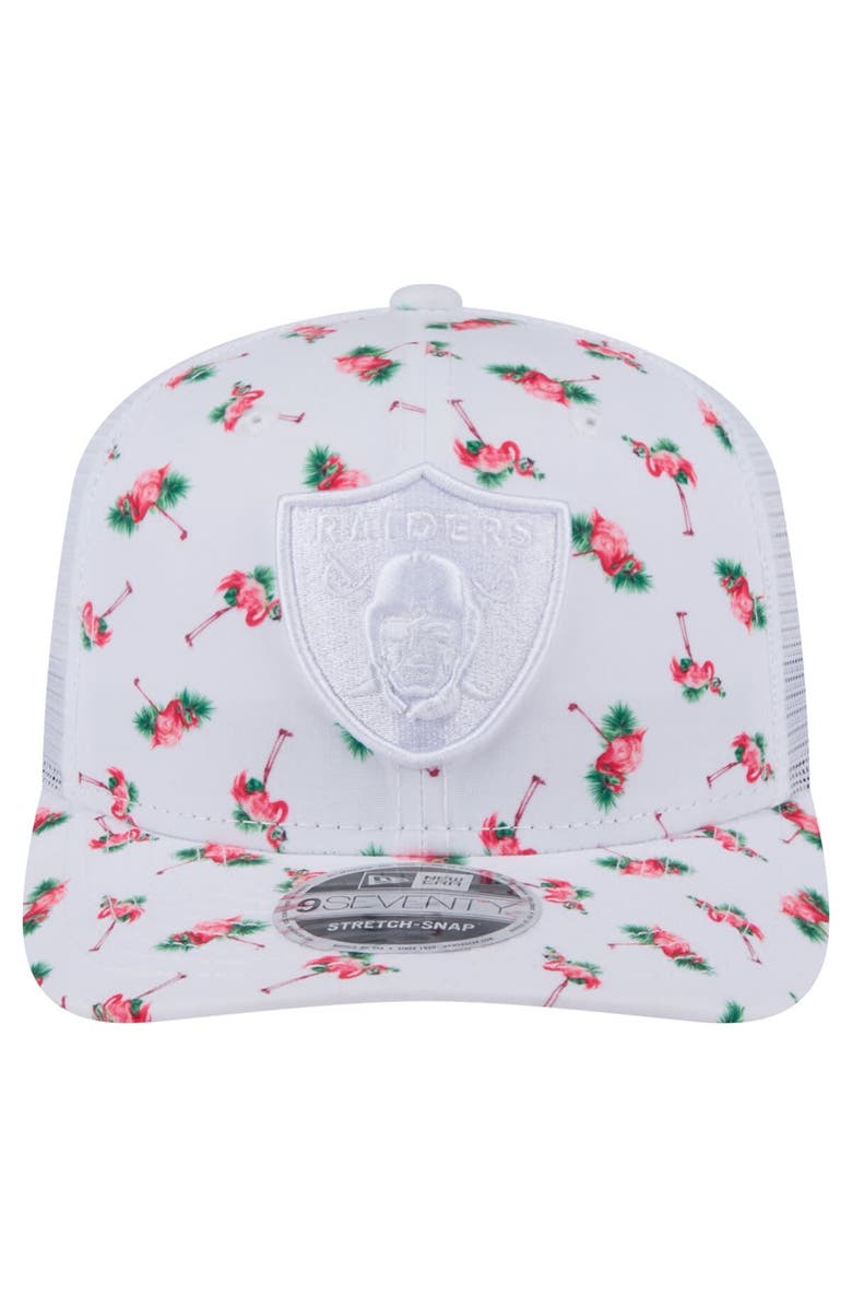 New Era Men's New Era White Las Vegas Raiders Adventure Flamingo Pattern 9SEVENTY Stretch-Snap Hat, Alternate, color, White