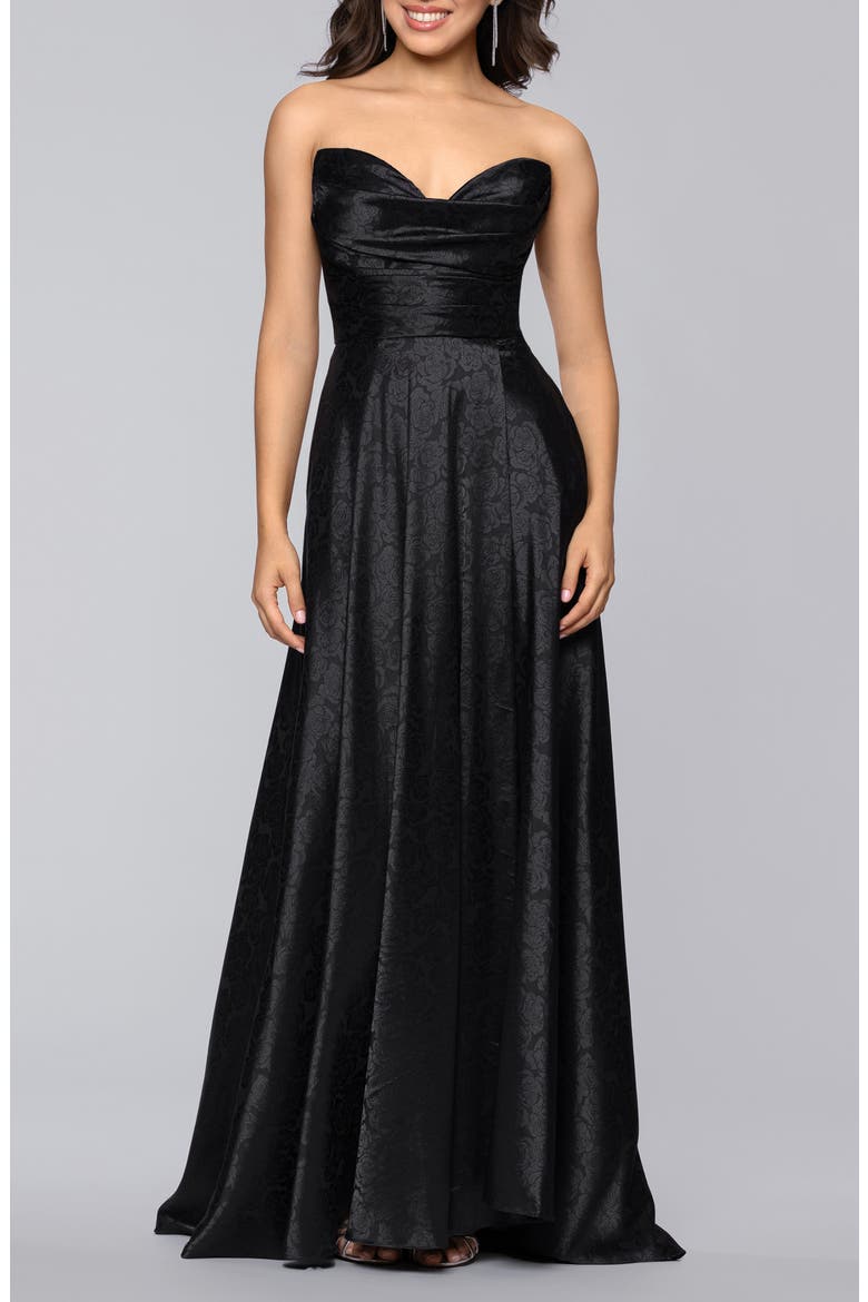 Jaquard Strapless Gown, Main, color, BLACK