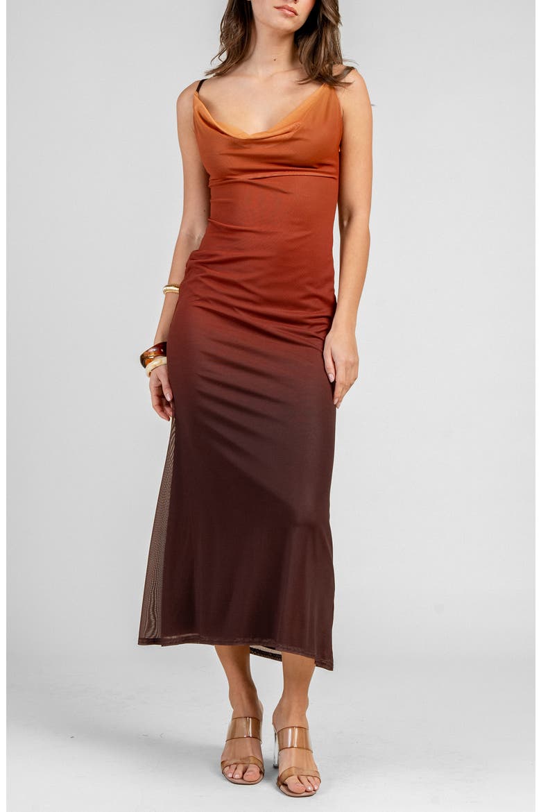 Mesh Cowl Neck Maxi Dress, Alternate, color, GOLDEN BROWN
