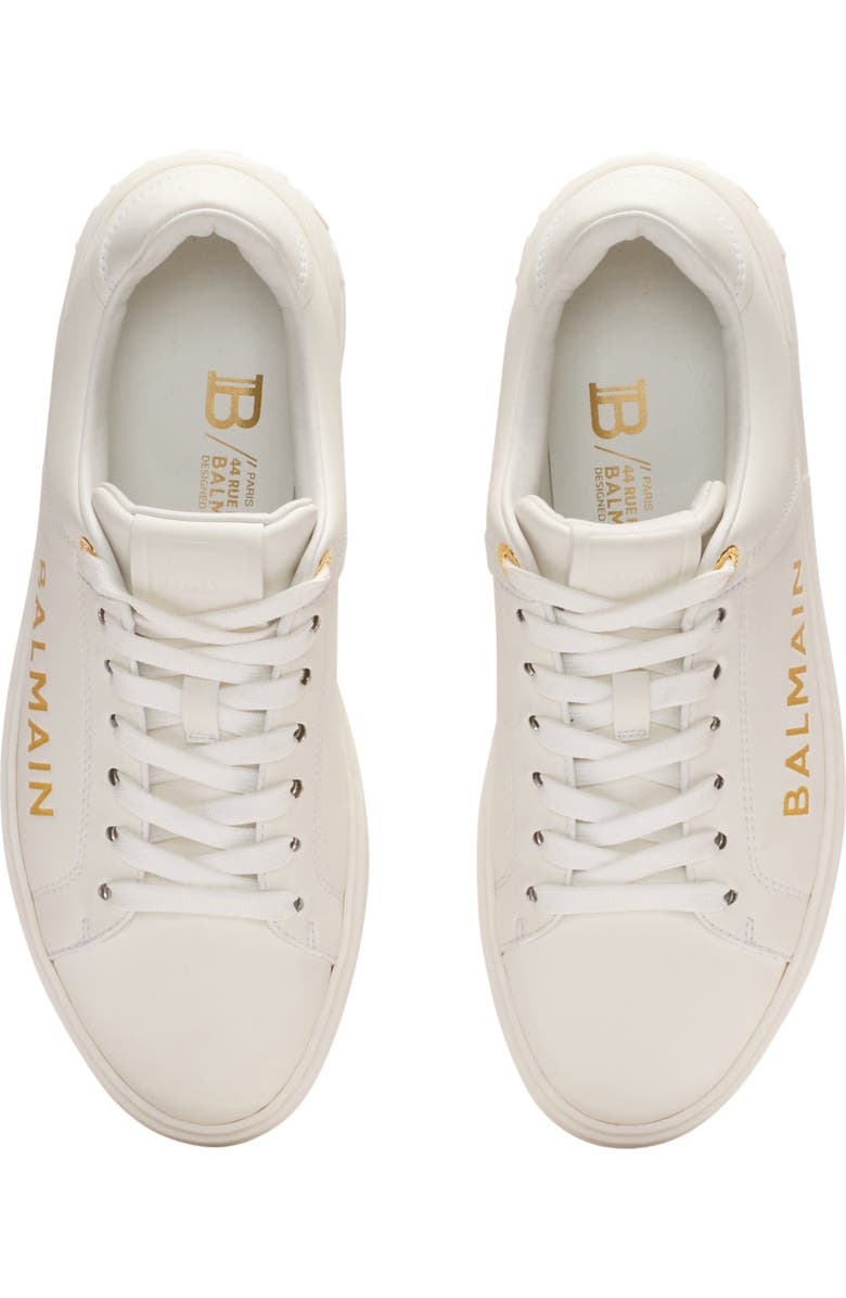 Balmain B-Court printed calfskin trainers, Alternate, color, White