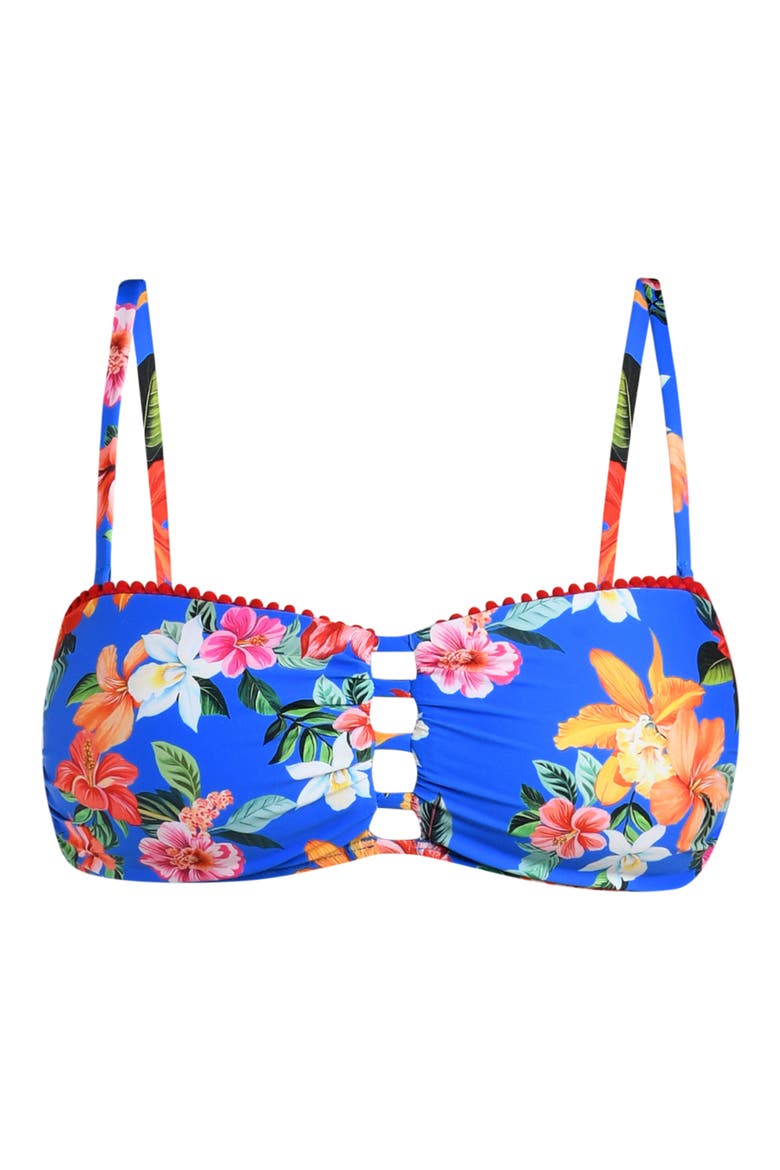 Floral Cutout Bandeau Bikini Top, Alternate, color, BLUE MULTI