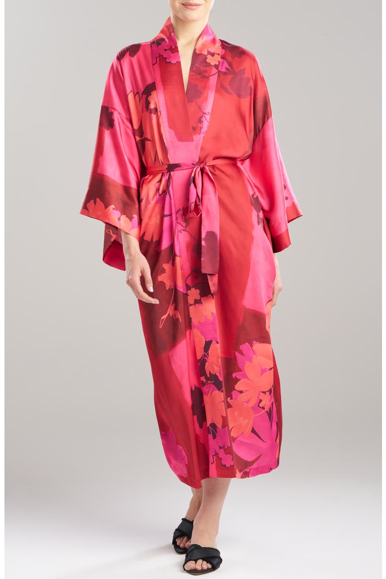 Coromandel Print Satin Robe, Main, color, COROMANDEL MAGENTA
