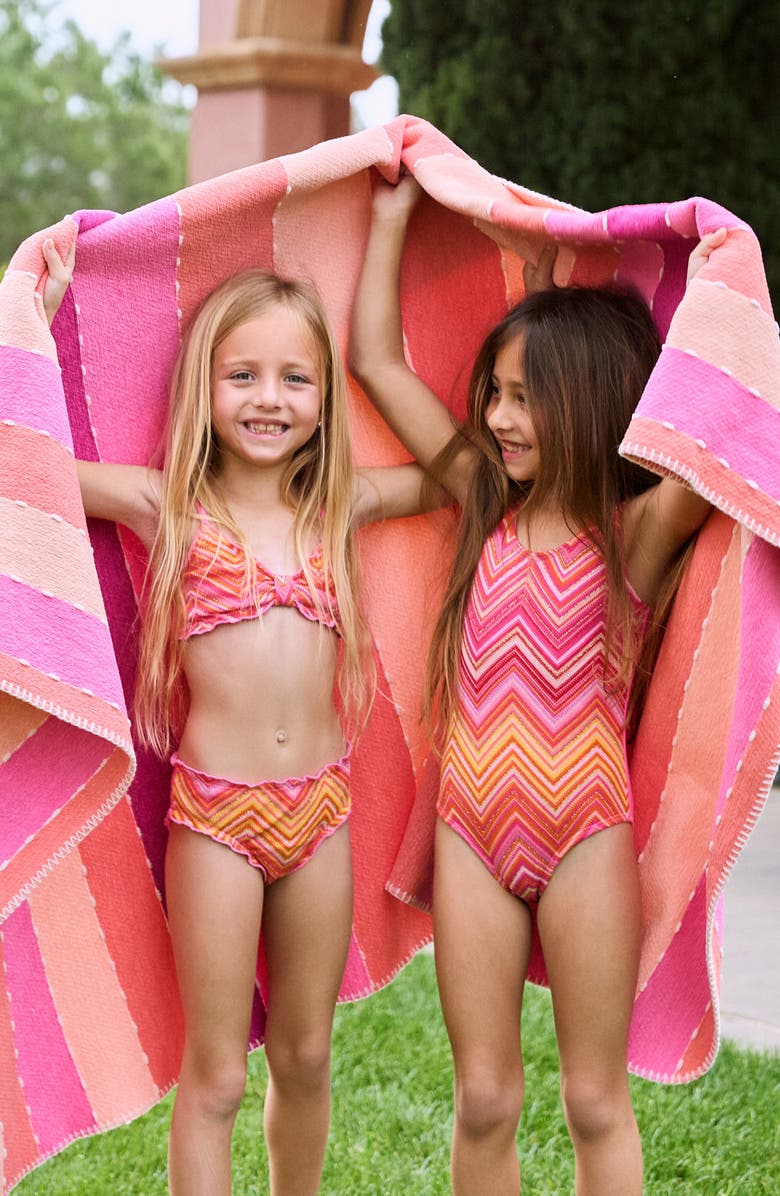 PQ SWIM Kids' Lettuce Edge Two-Piece Swimsuit, Alternate, color, Cayenne