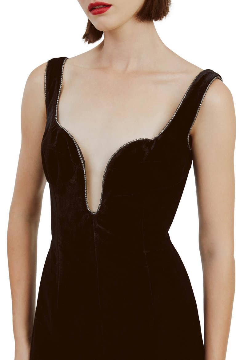 Brooklyn Embellished Trim Stretch Velvet Cocktail Dress, Alternate, color, BLACK