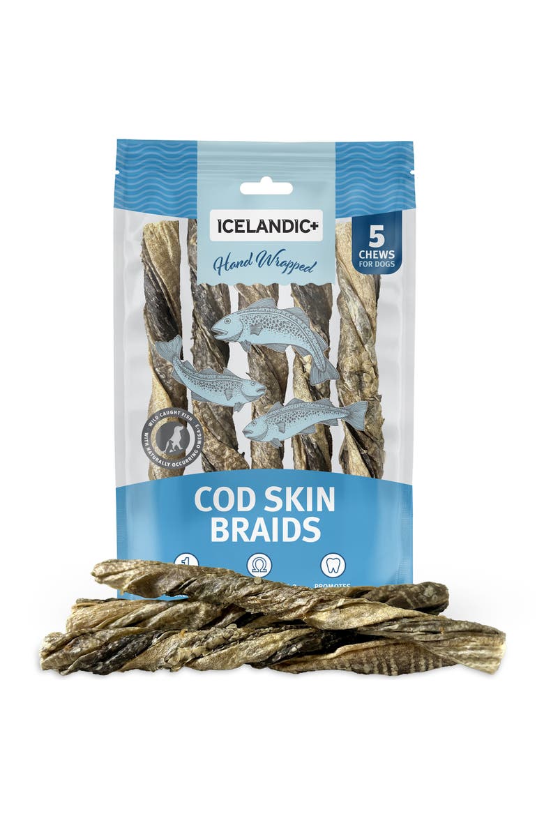 Cod Skin Braids - 5 Pack - Dog Treat Chews, 5.5-7" Sticks Pet Snack, Alternate, color, Multicolored
