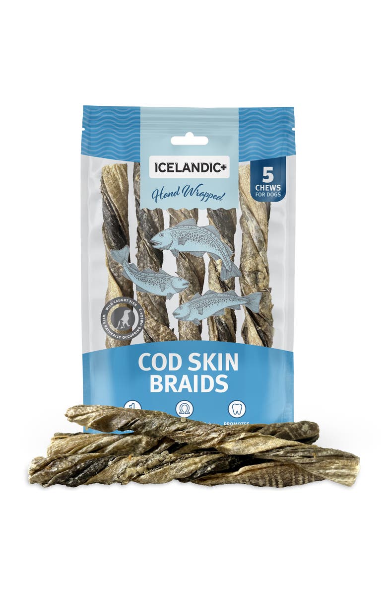 ICELANDIC+ Cod Skin Braids - 5 Pack - Dog Treat Chews, 5.5-7" Sticks Pet Snack, Alternate, color, 