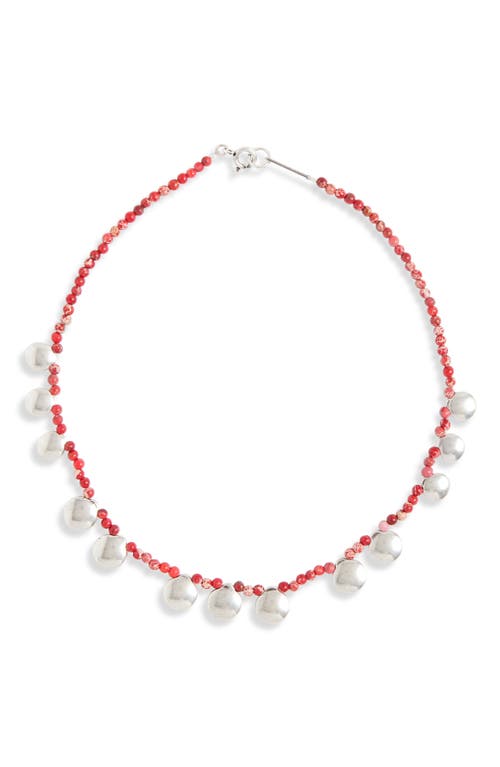 Isabel Marant Beaded Brass Necklace Stud Detailing In Rio Red/silver