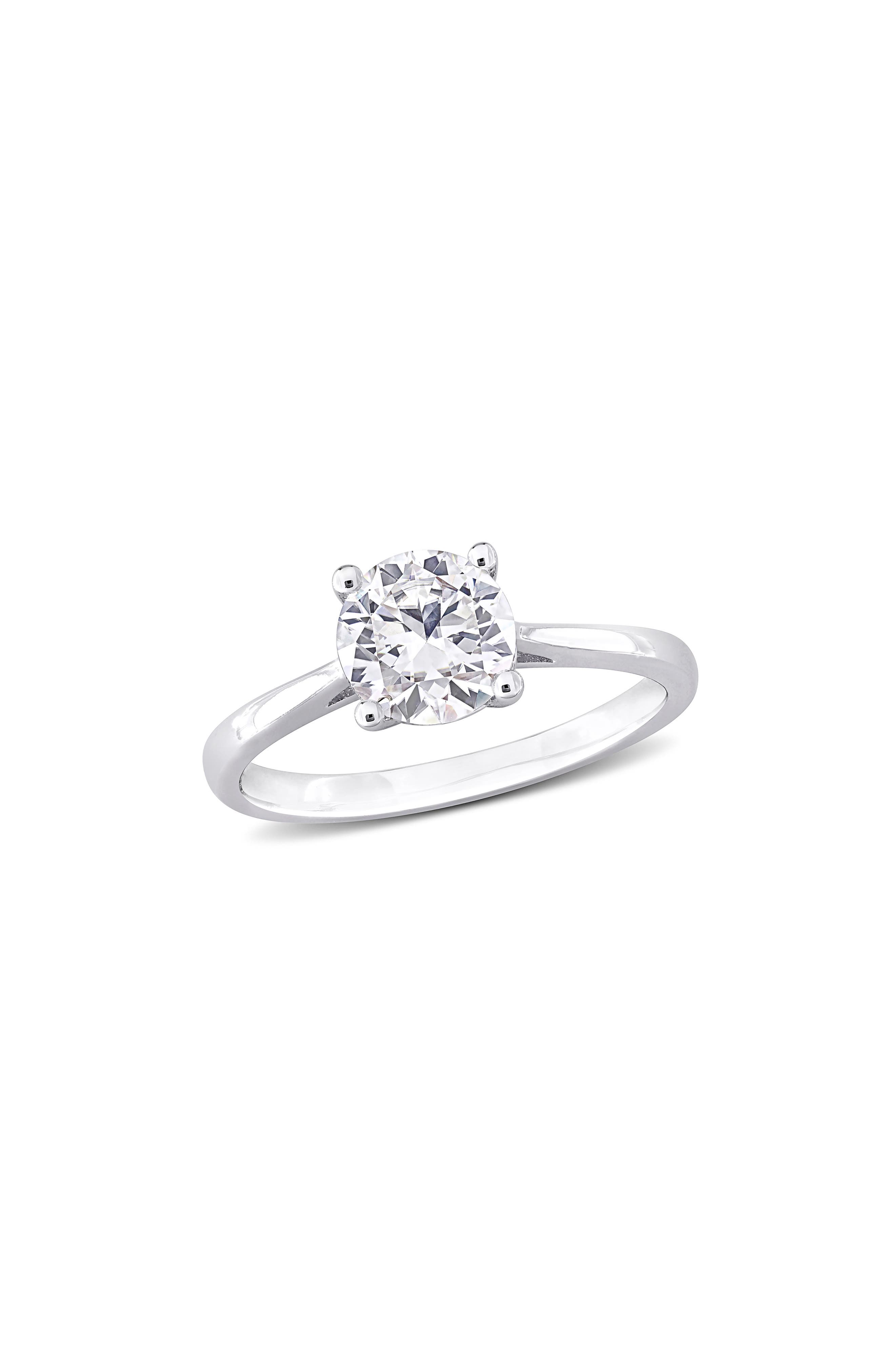 DELMAR Sterling Silver Round Lab Created White Sapphire Solitaire Ring