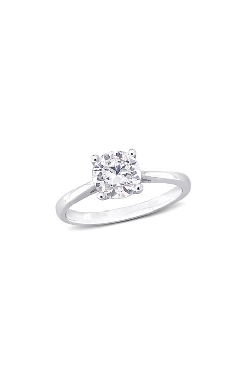 Sterling Silver Round Lab Created White Sapphire Solitaire Ring