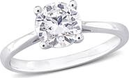DELMAR Sterling Silver Round Lab Created White Sapphire Solitaire Ring