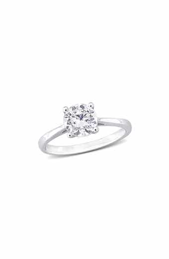 DELMAR Sterling Silver Round Lab Created White Sapphire Solitaire Ring